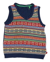 Tmavomodro-barevná vzorovaná svetrová vesta 