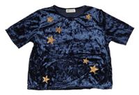 Tmavomodré sametové tričko s hvězdami H&M