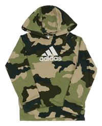 Zeleno-béžová army mikina s logem a kapucí Adidas