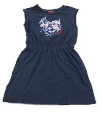 Tmavomodré bavlněné šaty s měnícím obrázkem srdce Tchibo