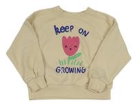 Světlebéžová mikina s nápisem a tulipánem zn. Kiabi 