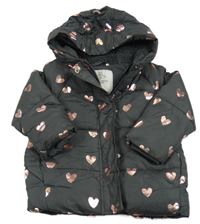 Antracitová šusťáková zimní bunda se srdíčky a kapucí George