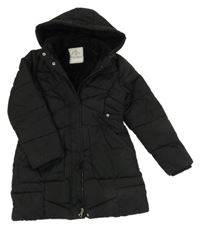 Černý šusťákový prošívaný zimní kabát s kapucí George