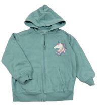 Zelenošedá propínací mikina s jednorožcem a kapucí M&S