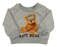 Šedá melírovaná mikina s medvědem s čepicí