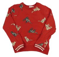 Červená mikina s kočkami Zab