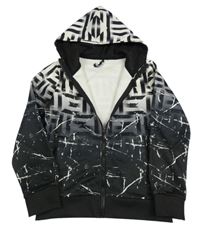 Šedo-černá vzorovaná propínací mikina s kapucí 