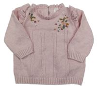 Světlerůžový svetr s kytičkami a volánky Next