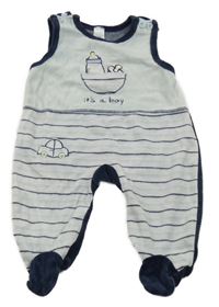 Šedo-tmavomodré sametové dupačky s lahví a dudlíkem C&A