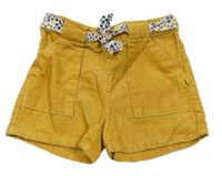 Okrové manšestrové kraťasy s páskem 