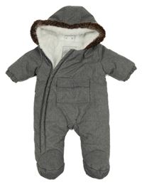 Tmavošedá melírovaná šusťáková zimní kombinéza s kapucí Topomini