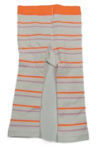 Bílo-růžovo-neonové pruhované punčochové kamaše s myškou 