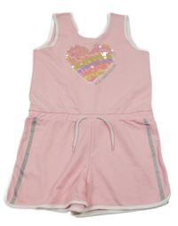 Světlerůžpvý teplákový kraťasový overal s flitry Pep&Co