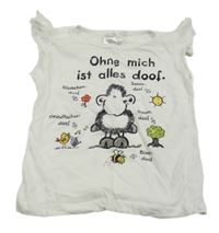 Bíé tričko s ovečkou a nápisy 