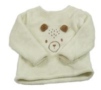 Smetanová chlupatá mikina s medvídkem 