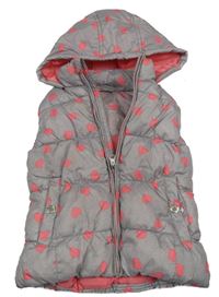 Šedá melírovaná prošívaná šusťáková zateplená vesta se srdíčky a kapucí C&A