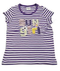 Fialovo-bílé pruhované tričko s nápisem Pocopiano