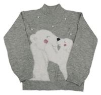 Šedý melírovaný svetr s ledními medvědy Primark