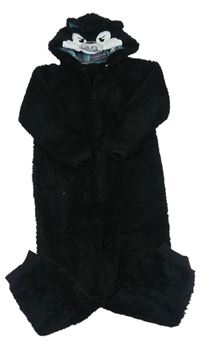 Černá chlupatá kombinéza s kapucí - medvěd 