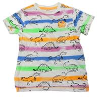 Bílo-barevné pruhované tričko s dinosaury F&F