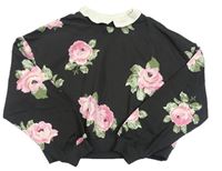 Tmavošedá crop mikina s květy a límečkem H&M