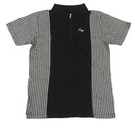 Černo-šedé polo tričko s kostkovanými vzory a výšivkou Matalan