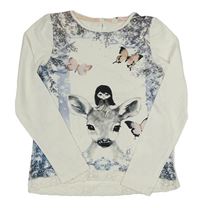 Bílé triko se srnkou a motýlem z. H&M