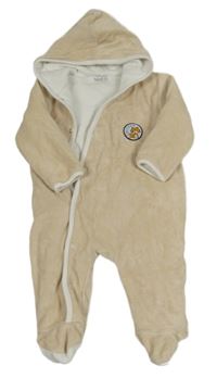 Béžová sametová zateplená kombinéza s liškou a kapucí zn. Milou