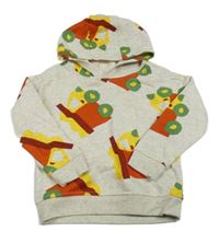 Šedá melírovaná mikina s auty a kapucí zn. Dunnes