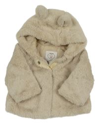 Béžová kožešinová zateplená bunda s kapucí Primark
