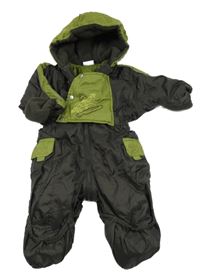 Šedo-zelená šusťáková zimní kombinéza s kapucí Impidimpi