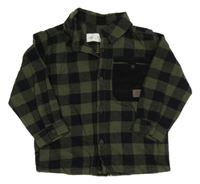 Olivovo-černá kostkovaná flanelová košile Zara