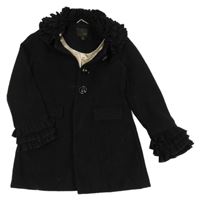 Černý flaušový podšitý kabát  s volánky Next