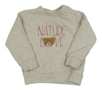 Šedá mikina s nápisem a medvídkem Topomini 