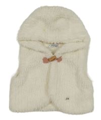 Smetanová huňatá vesta s kapucí 