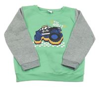 Zeleno-šedá mikina s Monster Truck