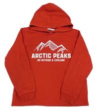 Červená mikina s horami a kapucí H&M