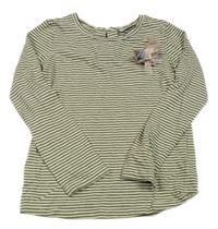 Khaki-béžové pruhované triko s květem Next 