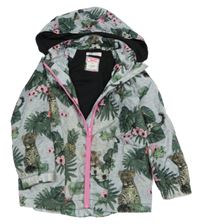 Šedá šusťáková jarní bunda s listy a odepínací kapucí H&M