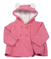 Růžový fleecový kabátek s kapucí s oušky CRAFTED