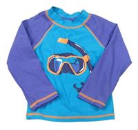 Azurovo-modrofialové UV triko se šnorchlem a brýlemi PUSBLU