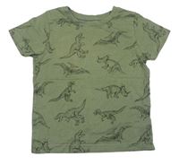 Khaki melírované tričko s dinosaury PRIMARK