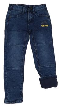 Tmavomodré teplákové podšité rifle s dinosaurem zn. Kiki&Koko