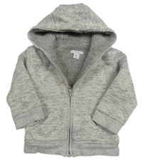 Šedo-bílá melírovaná pletená propínací zateplená mikina s kapucí PRIMARK