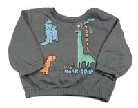 Tmavošedá mikina s dinosaury a palmou PRIMARK