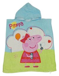 Světlemodro-zelená froté pončo osuška s Peppa Pig a kapucí
