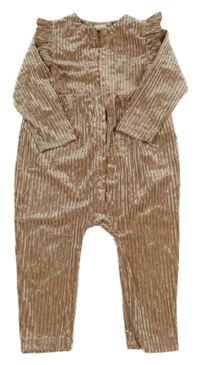 Světlehnědý žebrovaný sametový overal s volánky H&M