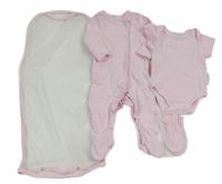 Nové - 3Set - Světlerůžový overal + body + rukavice NURSERY TIME