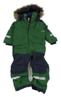 Tmavozeleno/tmavomodrá šusťáková zimní funkční kombinéza s kapucí DIDRIKSONS