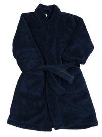 Tmavomodrý žebrovaný plyšový župan F&F